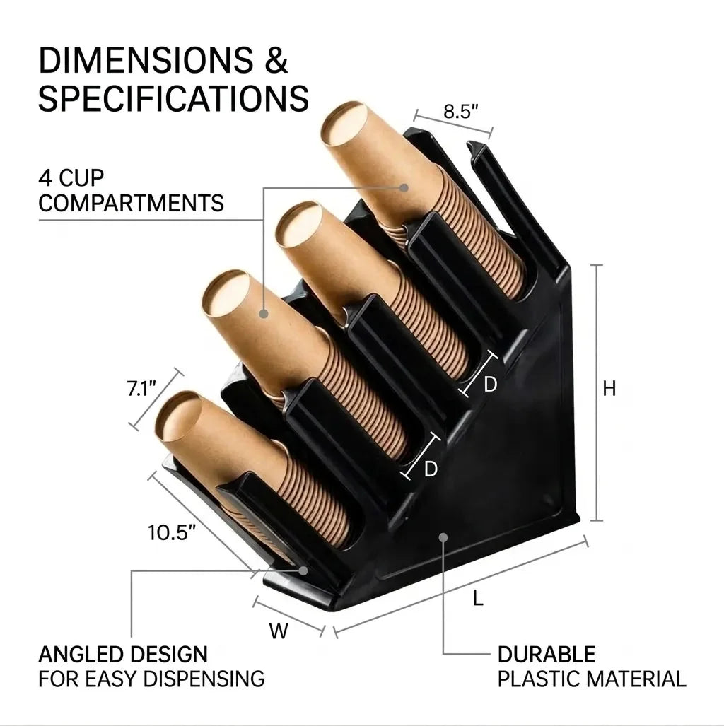 4 Compartment Countertop Disposable Coffee Cup Organizer Dispenser Holder