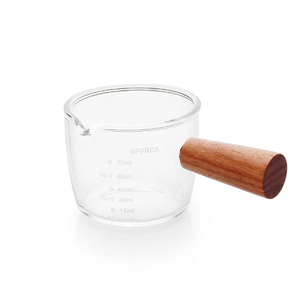 Glass Espresso Measuring Cup Wooden Handle 75ml
