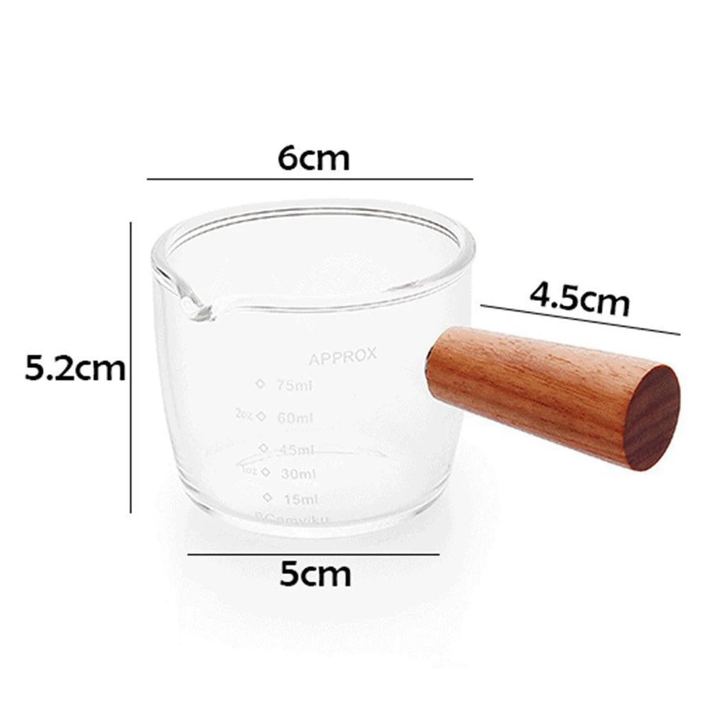 Glass Espresso Measuring Cup Wooden Handle 75ml